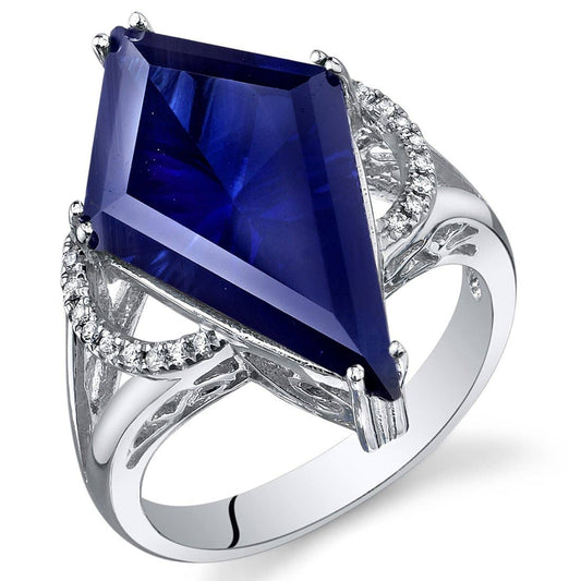 Created Blue Sapphire Special Cut Sterling Silver Ring Sz 5