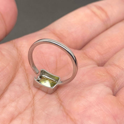 Green Zircon Inlaid Stainless Steel Adjustable Ring