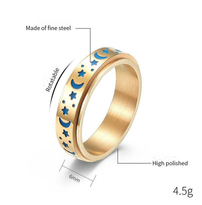 Luminous Sky Stainless Steel Star Moon Fidget Ring