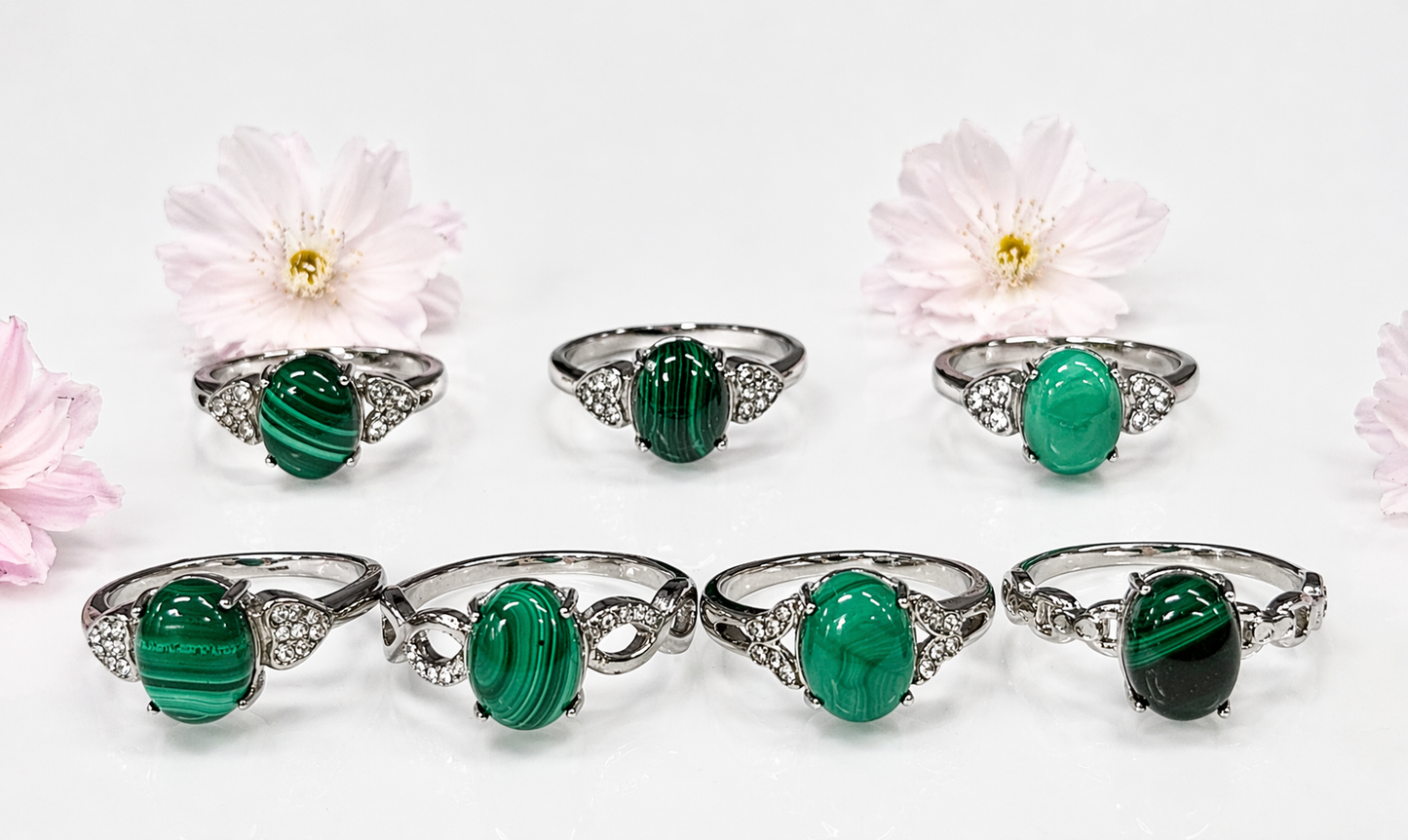 Natural Malachite Stainless Steel Rings