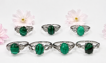 Natural Malachite Stainless Steel Rings