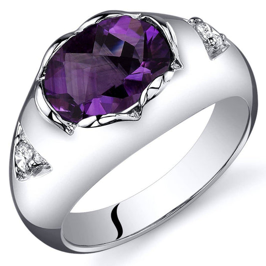 Genuine Amethyst Sterling Silver Ring 1.50 Cts Oval Size 7