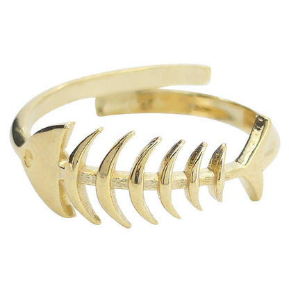 Gold Plated Silver Fish Bone Adjustable Ring