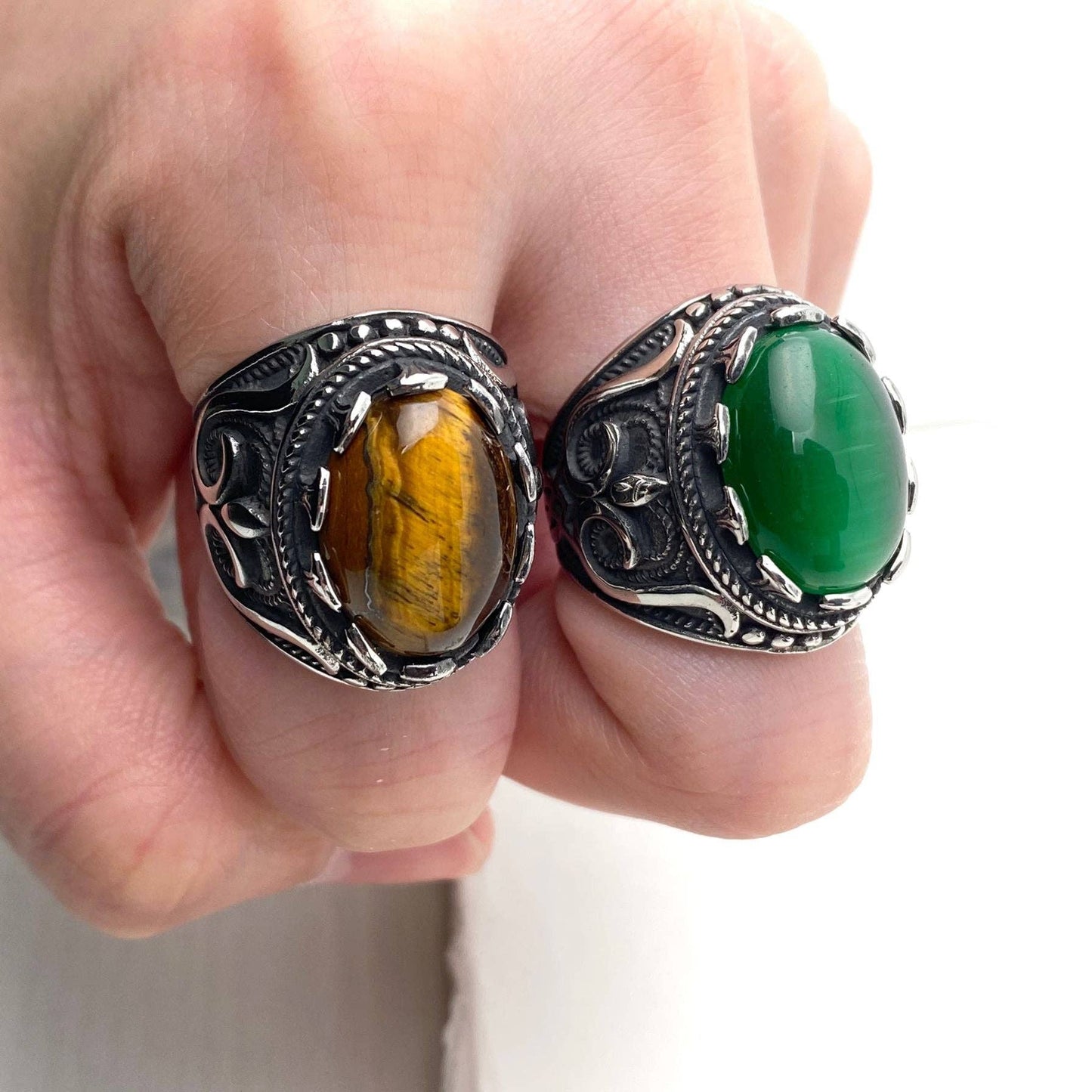 Tiger Eye Gemstone Stainless Steel Ring