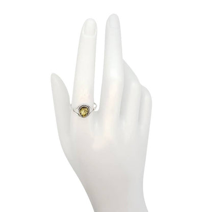 Green Amber Silver Ring