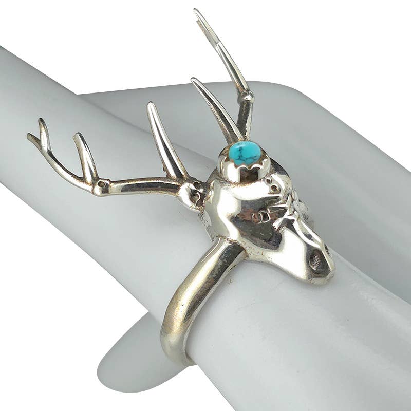Howlite Sterling Silver Deer Stag Head Ring