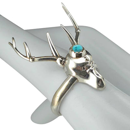 Howlite Sterling Silver Deer Stag Head Ring