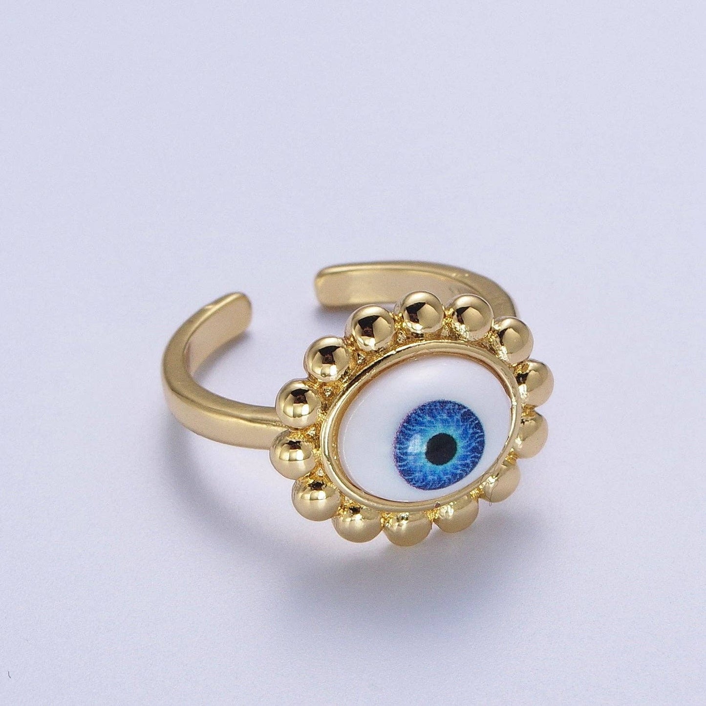 Elegant Gold Beaded Blue Evil Eye Protection Ring ☆ Adjustable