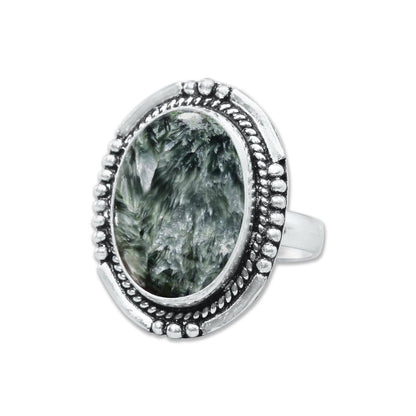 Seraphinite Rings – Handmade, Silver-Plated ☆ Angelic Green Gemstone