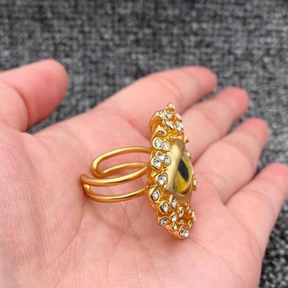 Swarovski Crystal Inlaid Evil Eye 24K Gold Plated Adjustable Ring
