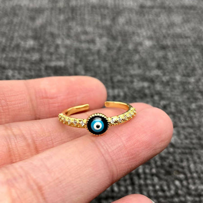 Enamel Rhinestone Turkish Evil Eye Golden Adjustable Rings