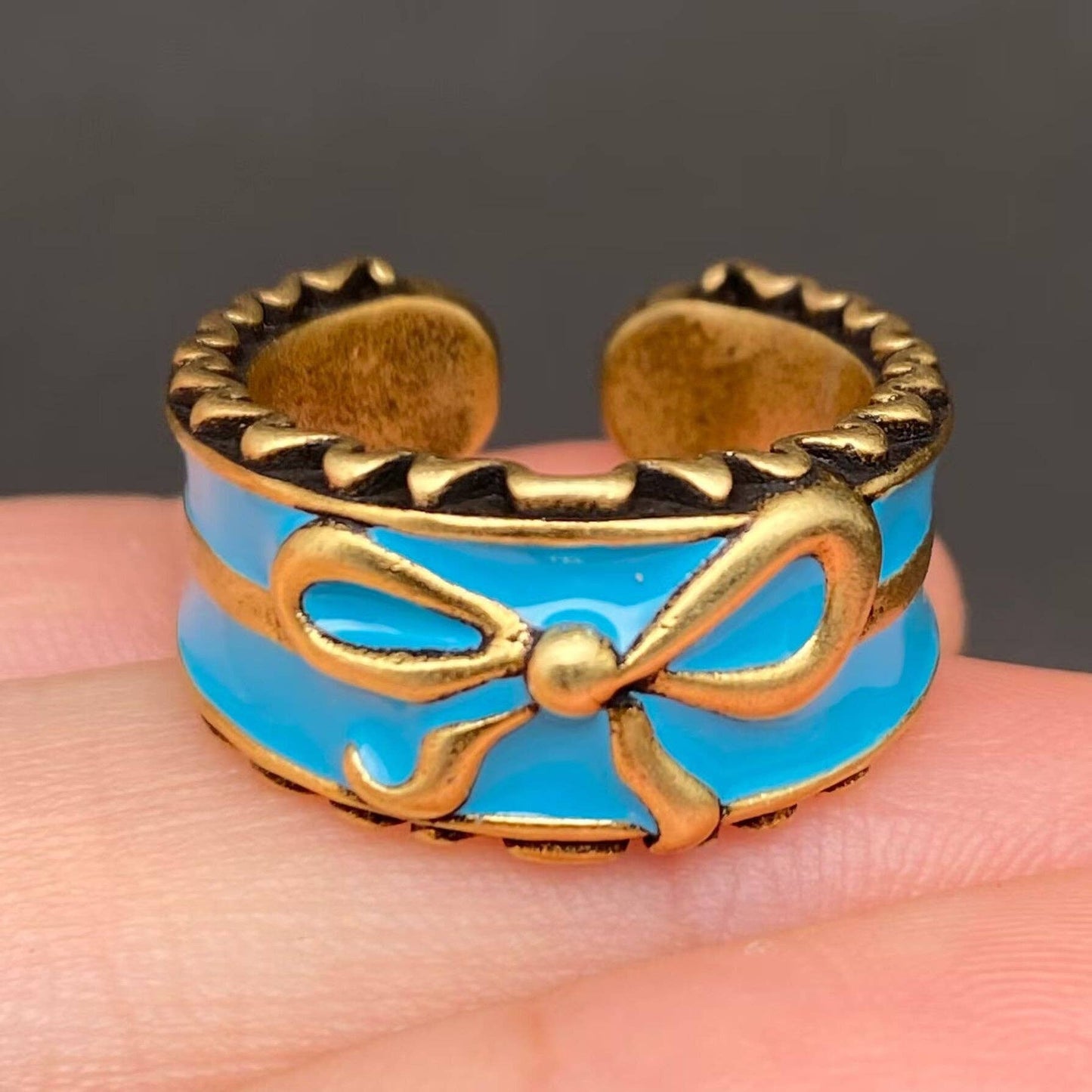 Enamel Bow Bronze Ring
