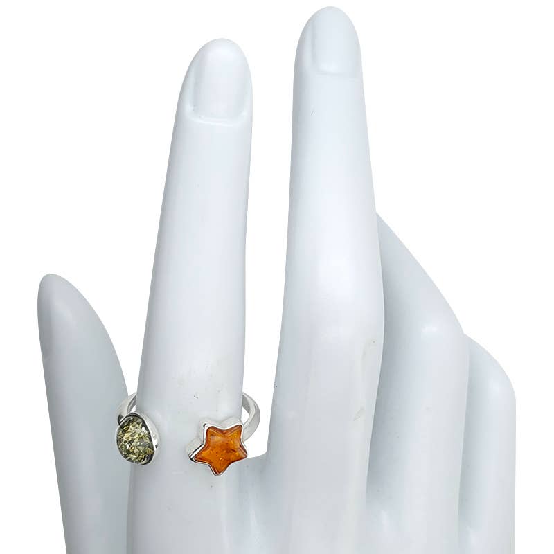 Multi-Color Amber Sterling Silver Star Adjustable Ring