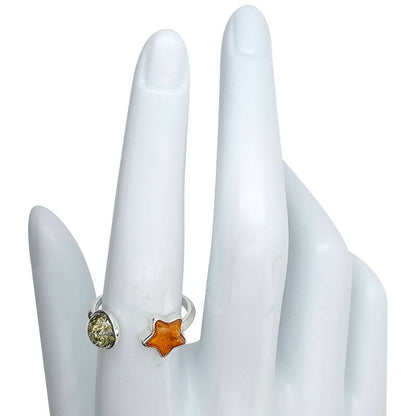 Multi-Color Amber Sterling Silver Star Adjustable Ring