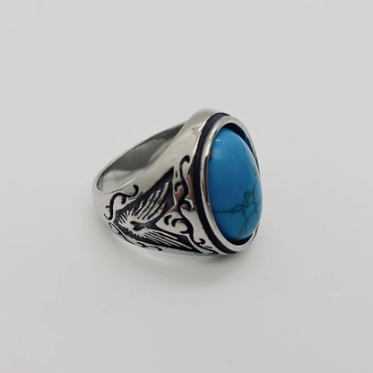 Stainless Steel Engraved Ring with Black Agate