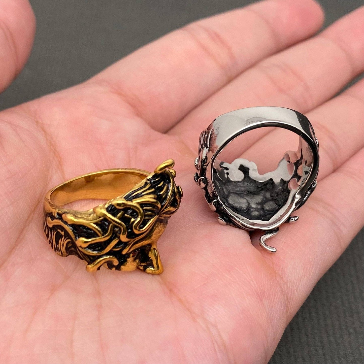 Stainless Steel Medusa Half Face Ring