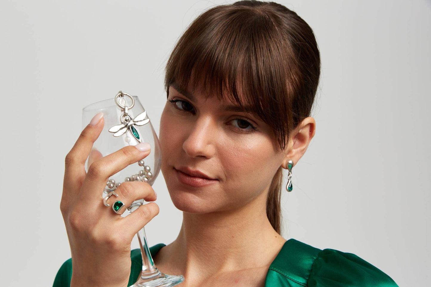 Handmade Green Moon Swarovski Crystal 945 Silver Plate Ring