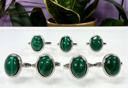 Natural Malachite Ring White Bronze
