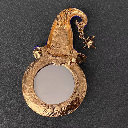 Enamel Moon with Magic Hat Brooch