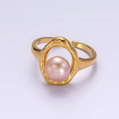 14K Gold Filled White or Pink Pearl Open Oblong Ring ☆ Gold or Silver