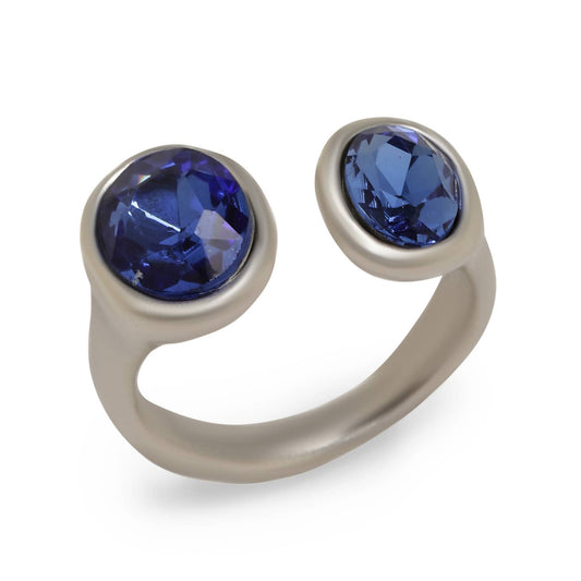Handmade 945 Silver Plate Brass Ring ☆ Ocean Blue Swarovski Crystal
