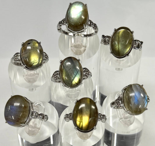Natural Labradorite Stainless Steel Rings