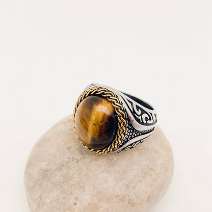 Stainless Steel Tiger's Eye Natural Stone Ring