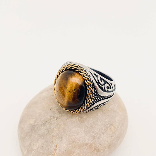 Stainless Steel Tiger's Eye Natural Stone Ring