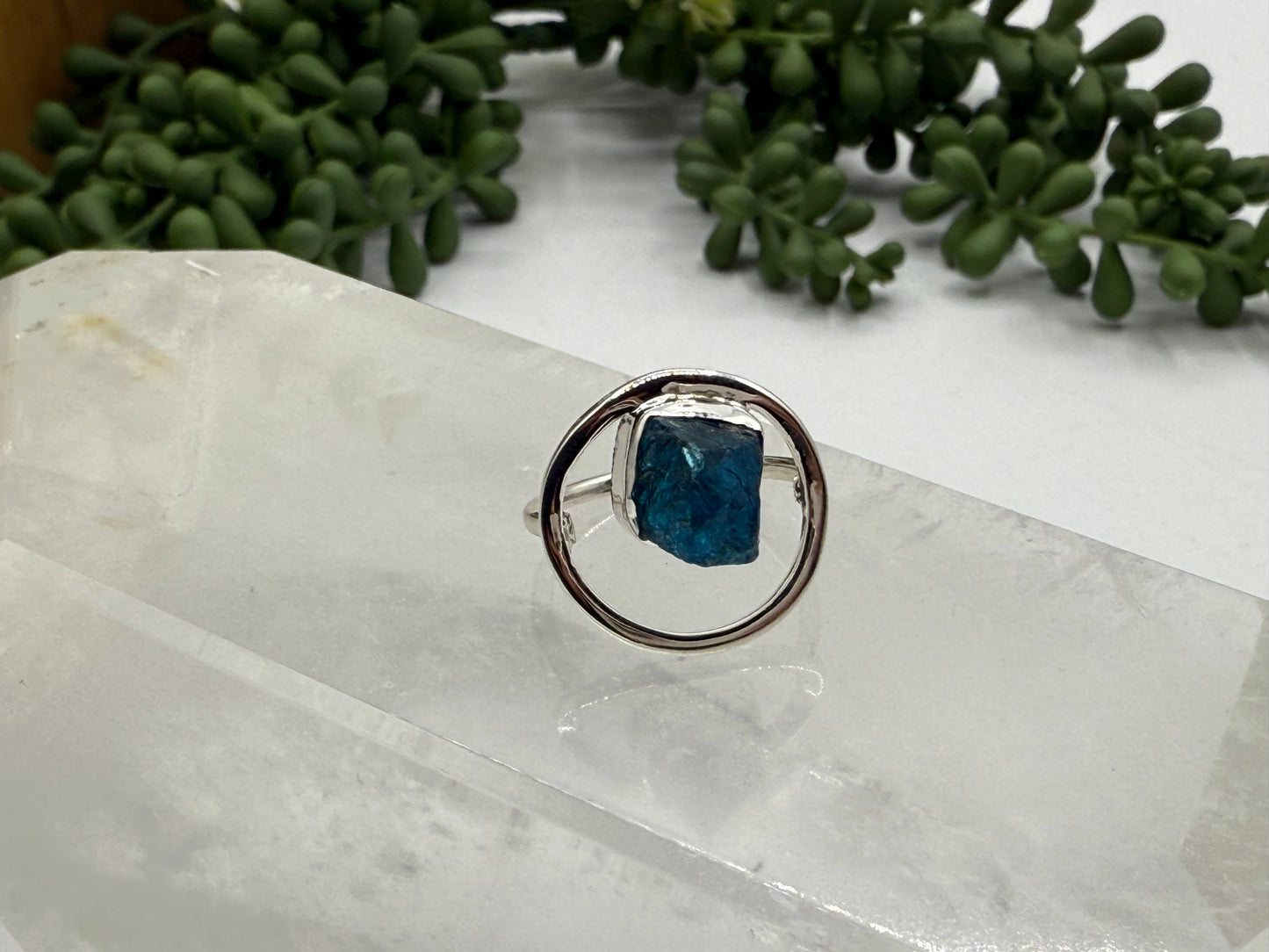 Blue Apatite Rough Gemstone 925/Sterling Silver Ring