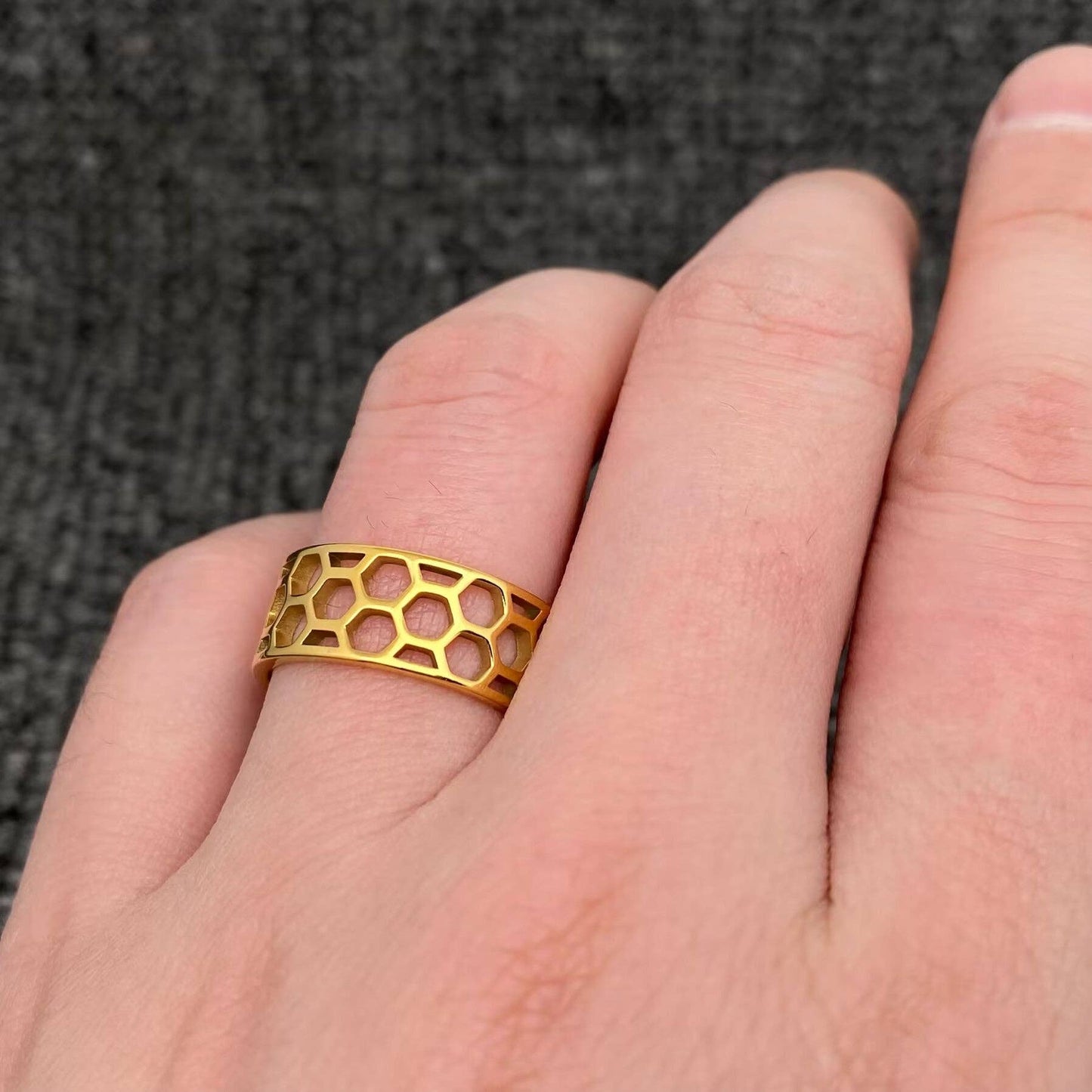 Hollow Honeycomb 18K Gold Plated Stainless Steel Ring