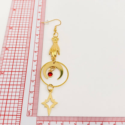 Fortune Teller Palm Moon Pendant Earrings