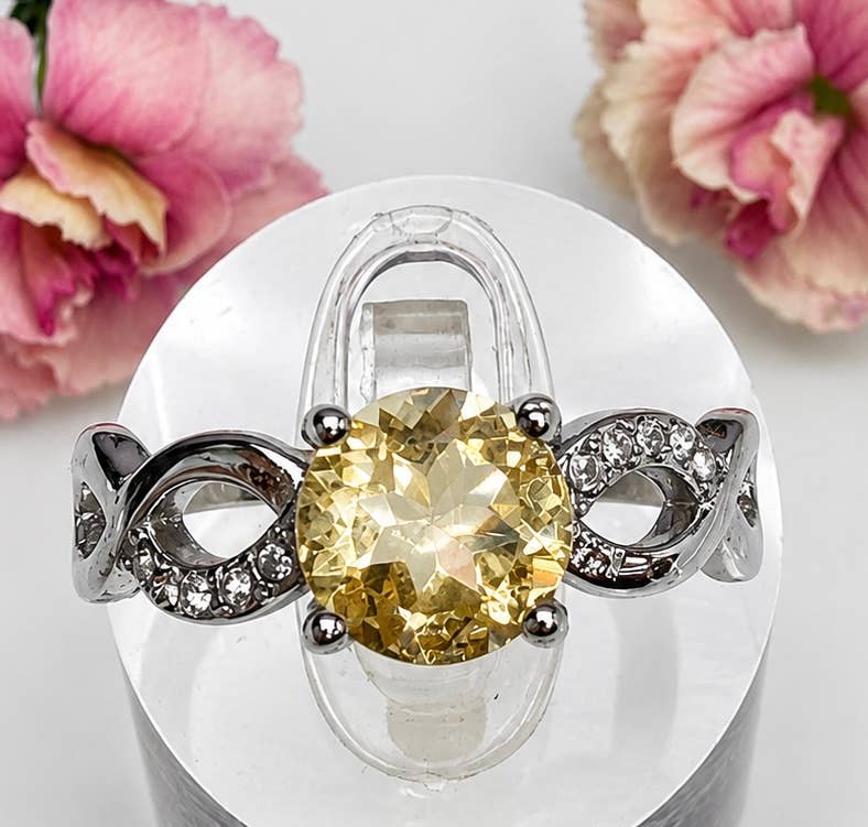 Faceted Citrine Stainless Steel Ring
