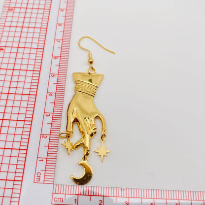 Fortune Teller Star Moon Hands Pendant Earrings