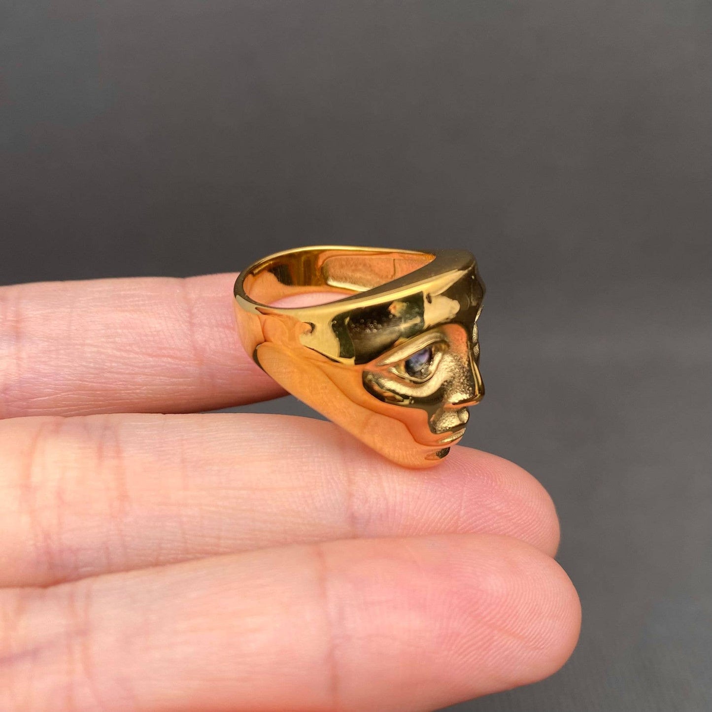 CZ 18K Gold Plated Stainless Steel Face Ring
