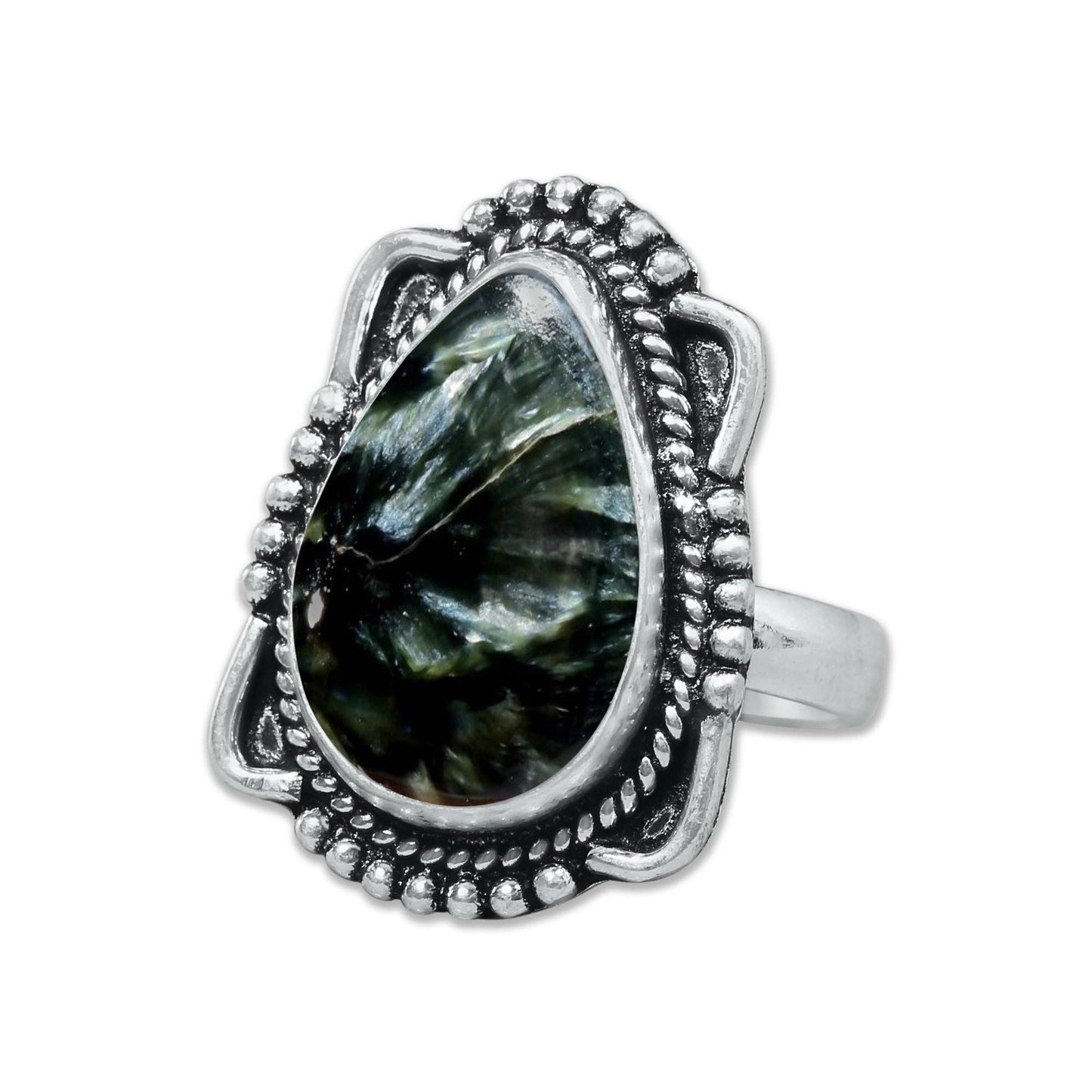 Seraphinite Rings – Handmade, Silver-Plated ☆ Angelic Green Gemstone