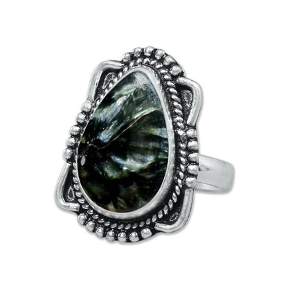 Seraphinite Rings – Handmade, Silver-Plated ☆ Angelic Green Gemstone