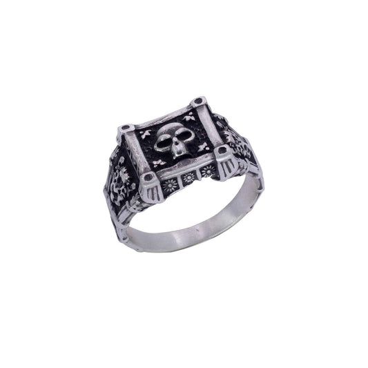 Pewter Square Skull Ring