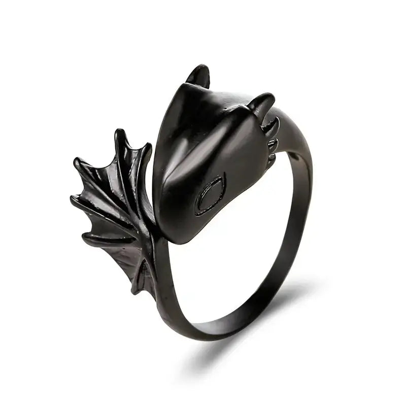 Black Steel Toothless Dragon Ring