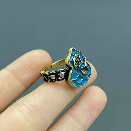 Enamel Ginko Bronze Adjustable Ring