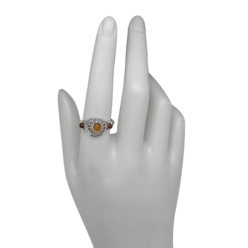 Amber Sterling Silver Sun & Moon Ring