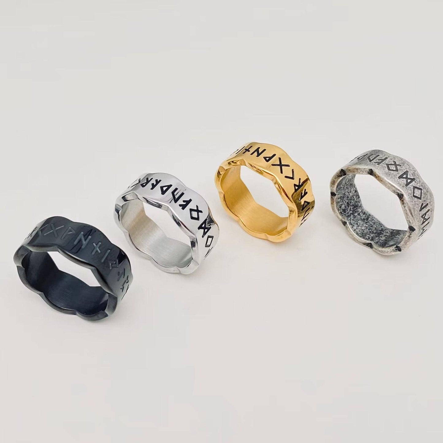 Wave Shape Viking Rune Titanium Steel Rings