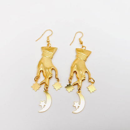 Fortune Teller Star Moon Hands Pendant Earrings