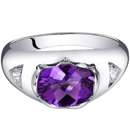 Genuine Amethyst Sterling Silver Ring 1.50 Cts Oval Size 7