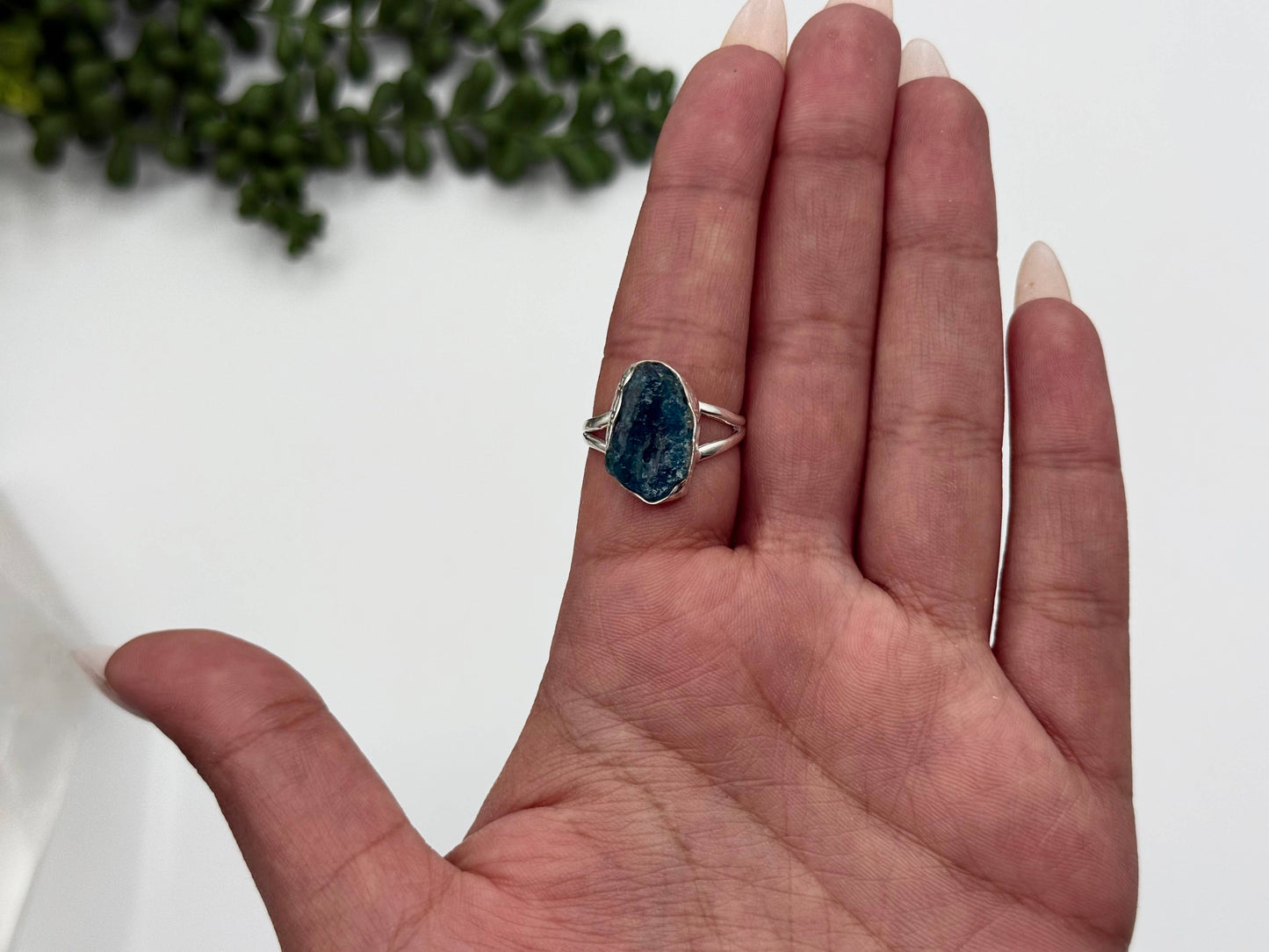 Blue Apatite Rough Semi-Precious Gemstone 925 Silver Ring