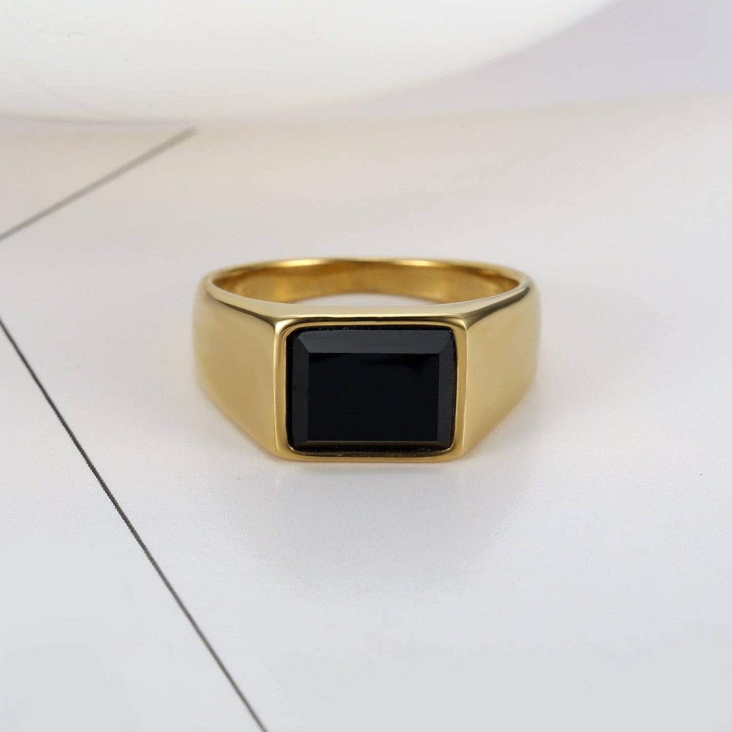 Masculine Style Smooth Black Jasper Signet Ring