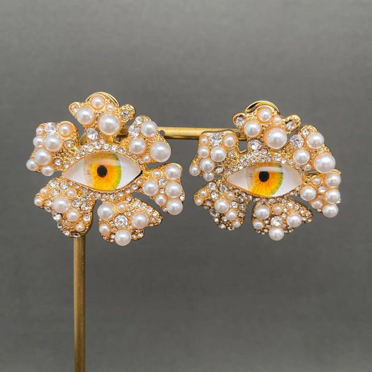 Freshwater Pearl & Rhinestone Eyes Post Earrings