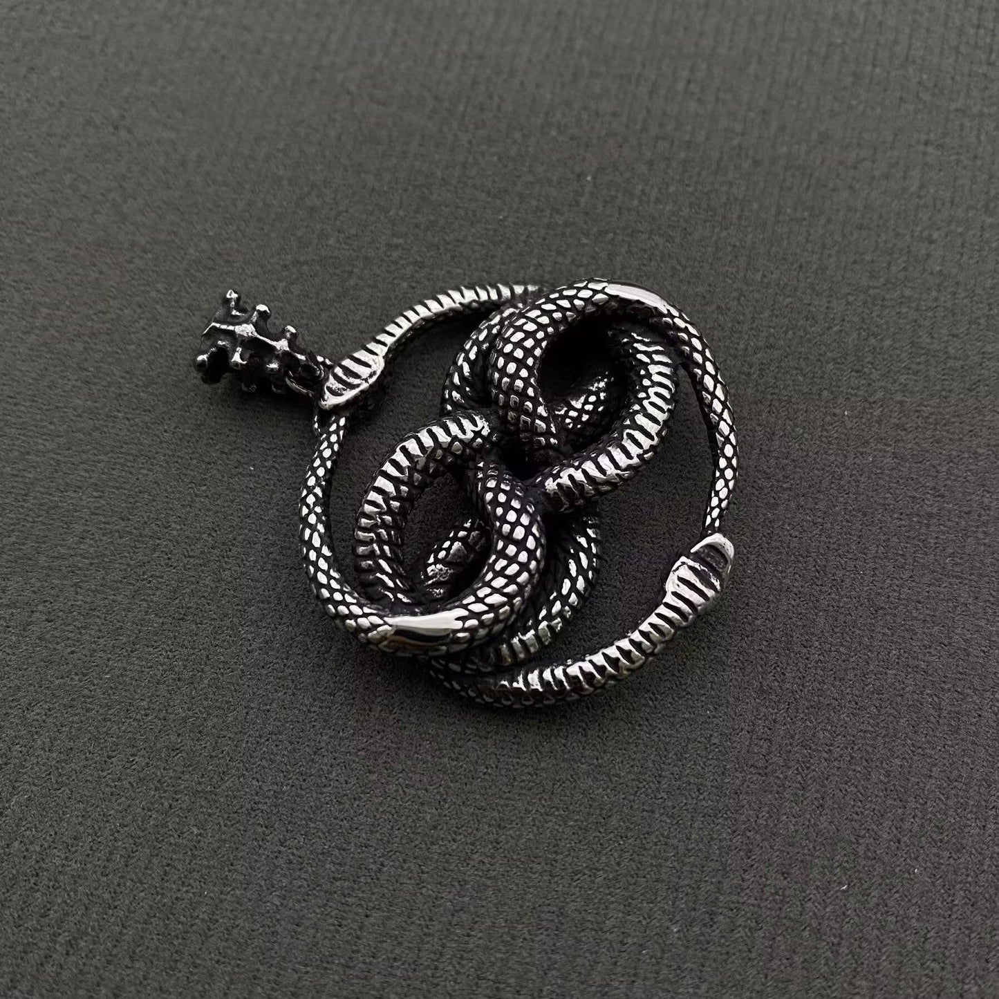 Double Snake Wrap Men's Stainless Steel Pendant on Chain