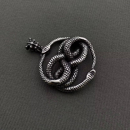 Double Snake Wrap Men's Stainless Steel Pendant on Chain