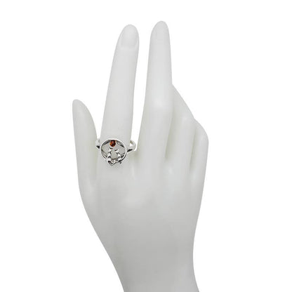 Cognac Amber Sterling Silver Cats Ring