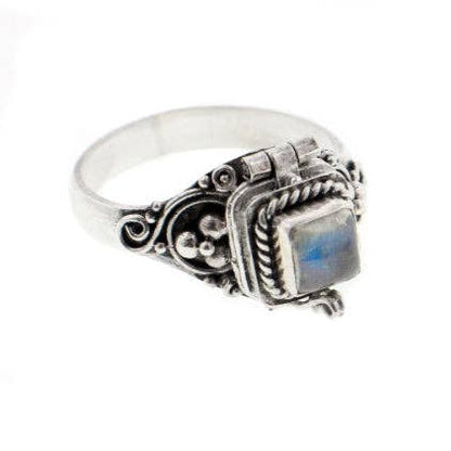 Sterling Silver Square Gemstone Poison Box Locket Ring